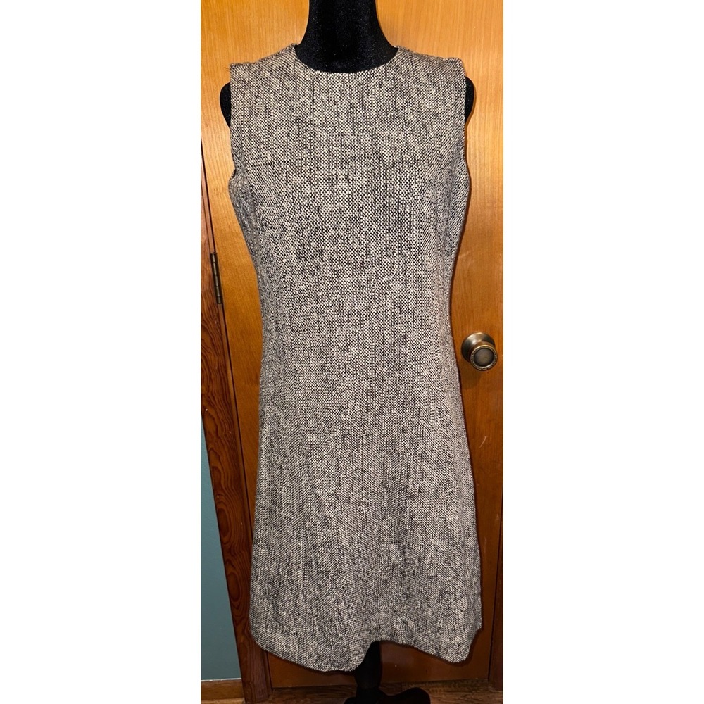 Isaac Mizrahi Sleeveless Black Gray Wool Blend Tweed Sheath Office Dress Size 8